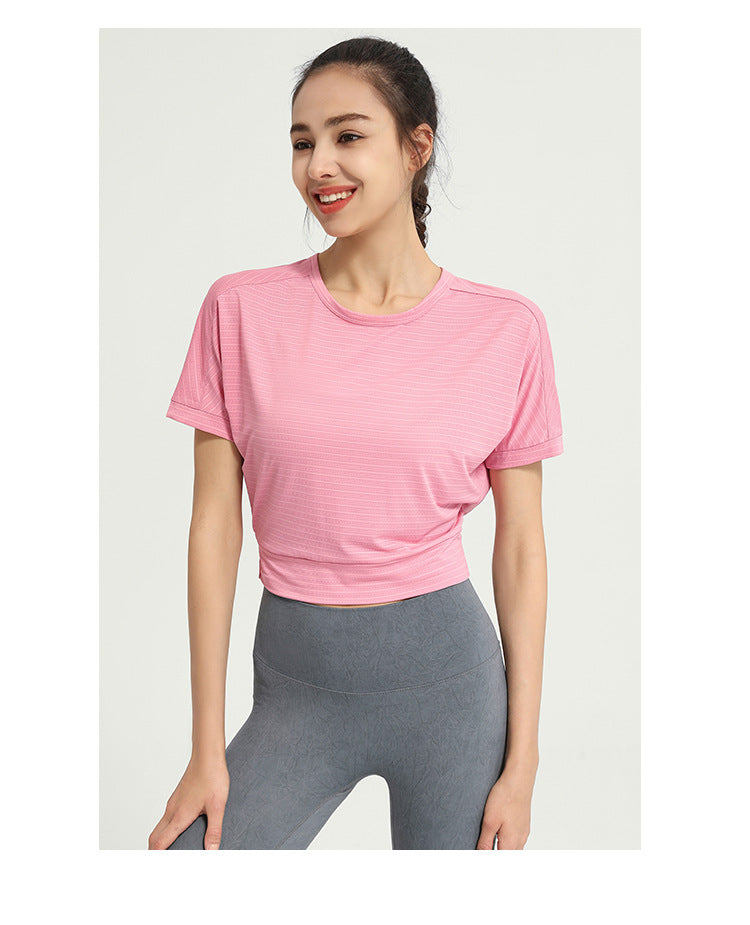 Summer Back Shaping Fitness Clothes Loose Breathable Sports T-shirt Women Running Yoga Jacket Jacquard Short Sleeve